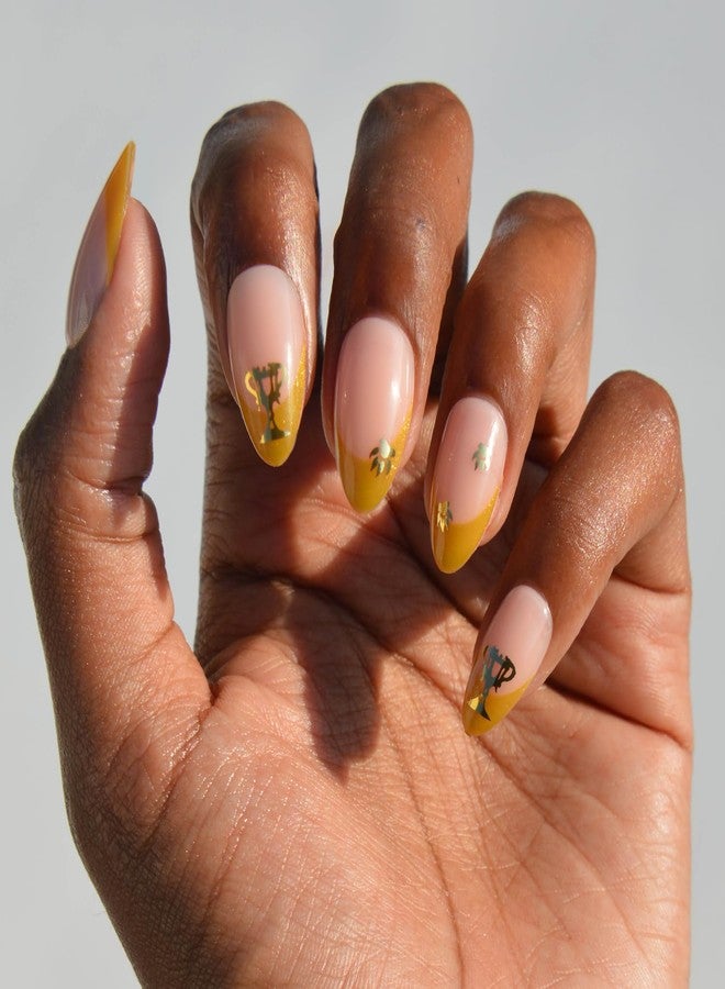 Glamnetic Press On Nails x Harry Potter™ - Helga Hufflepuff™ | Short Almond Fake Nails with Velvet Yellow French Tips & Gold Graphics, Officially Licensed | 15 Sizes - 30 Nail Kit with Glue - Image 1