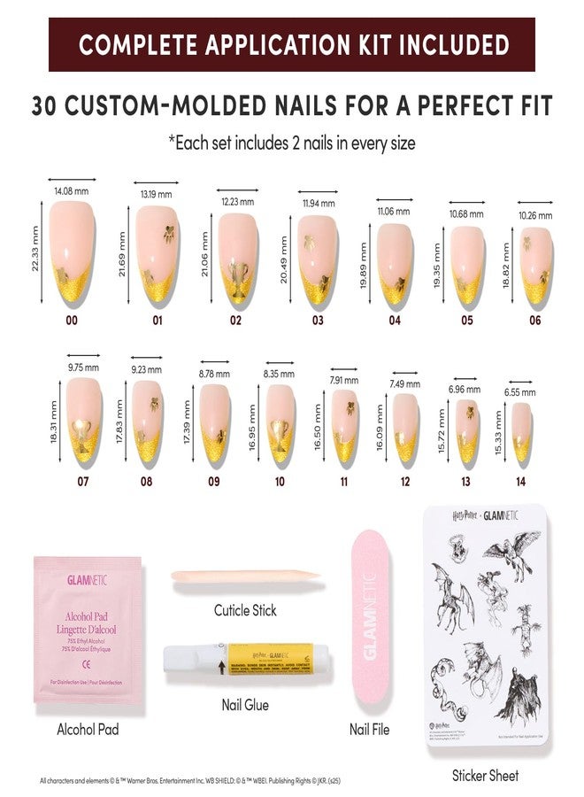 Glamnetic Press On Nails x Harry Potter™ - Helga Hufflepuff™ | Short Almond Fake Nails with Velvet Yellow French Tips & Gold Graphics, Officially Licensed | 15 Sizes - 30 Nail Kit with Glue - Image 4