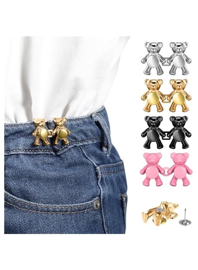 4 Set Pant Waist Tightener, Cute Bear Pants Clips Jean ons Adjustable Waist Buckle Set No Sew and No Tools on Pins to Tighten Waist for Women Girl Pants Dress Jeans Skirts Sleeves - Image 1