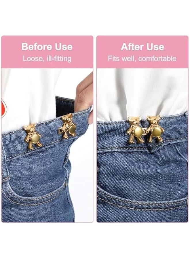 4 Set Pant Waist Tightener, Cute Bear Pants Clips Jean ons Adjustable Waist Buckle Set No Sew and No Tools on Pins to Tighten Waist for Women Girl Pants Dress Jeans Skirts Sleeves - Image 2