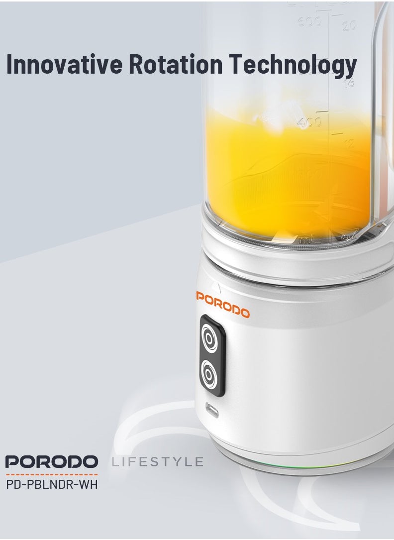 porodo - 240W Power Juicer Dual Spin Clockwise & Reverse Portable Rechargeable Blender 700ml / Stainless Steel Blade Portable Blender / ABS Base / 3 Hours Charging Time - White - Image 1