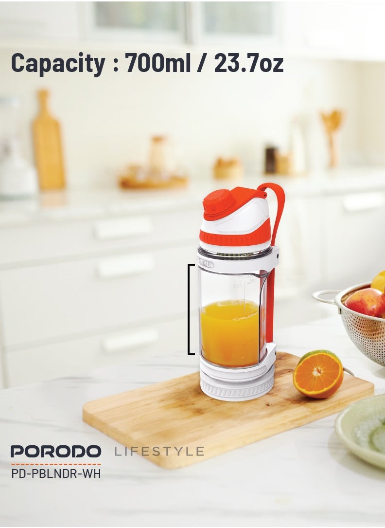 porodo - 240W Power Juicer Dual Spin Clockwise & Reverse Portable Rechargeable Blender 700ml / Stainless Steel Blade Portable Blender / ABS Base / 3 Hours Charging Time - White - Image 1