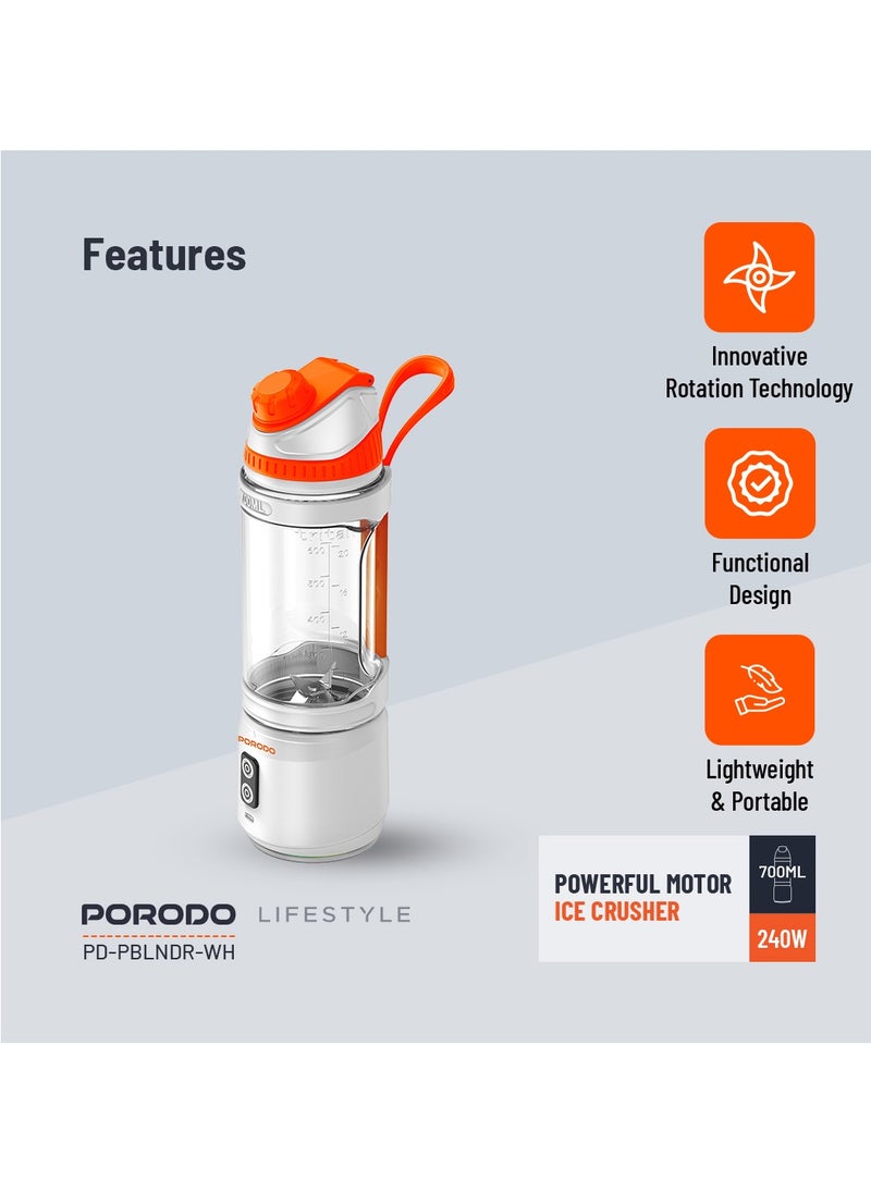 porodo - 240W Power Juicer Dual Spin Clockwise & Reverse Portable Rechargeable Blender 700ml / Stainless Steel Blade Portable Blender / ABS Base / 3 Hours Charging Time - White - Image 1