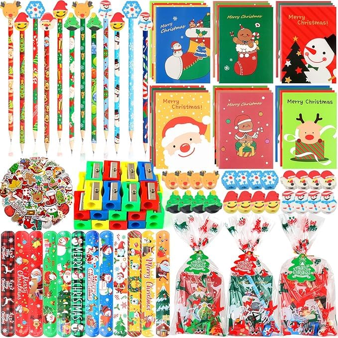 ANPHILE Christmas School Party Favors 24 Pack Christmas Stationery Goodie Bags Xmas Bulk Classroom Gifts for Students Kids Holiday Gifts - Image 1