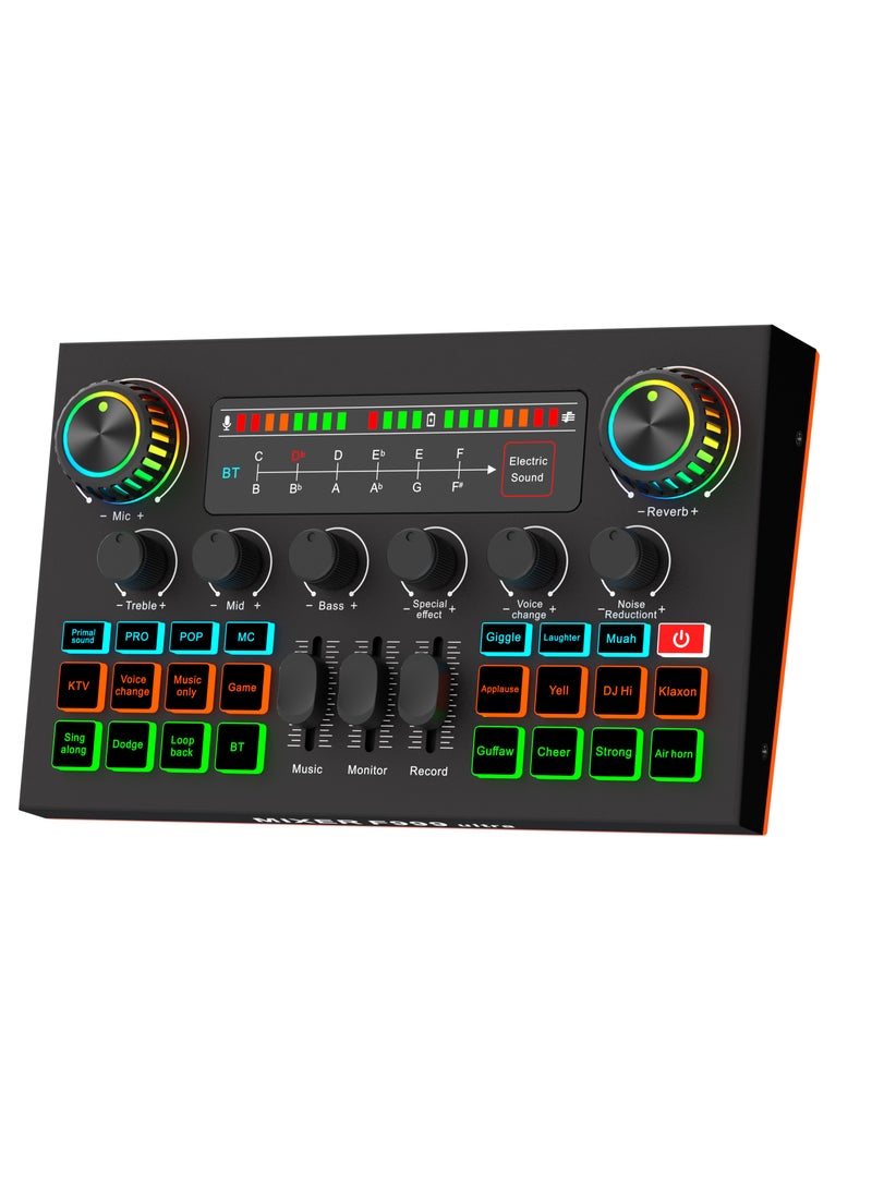 F999 Ultra Professional Sound Card, Universal for Phones and Computers, Live Broadcast, Recording and Karaoke Device, 12 Sound Effects Adjustment, DJ Mixer, Voice Changer and Noise Reduction Adjustment, Suitable for Live Broadcast, Music Recording, Guitar Playing, Voice Changer Function, Compatible with TikTok/Facebook/YouTube/Podcast/Game Recording, USB and Bluetooth Supported - Image 1