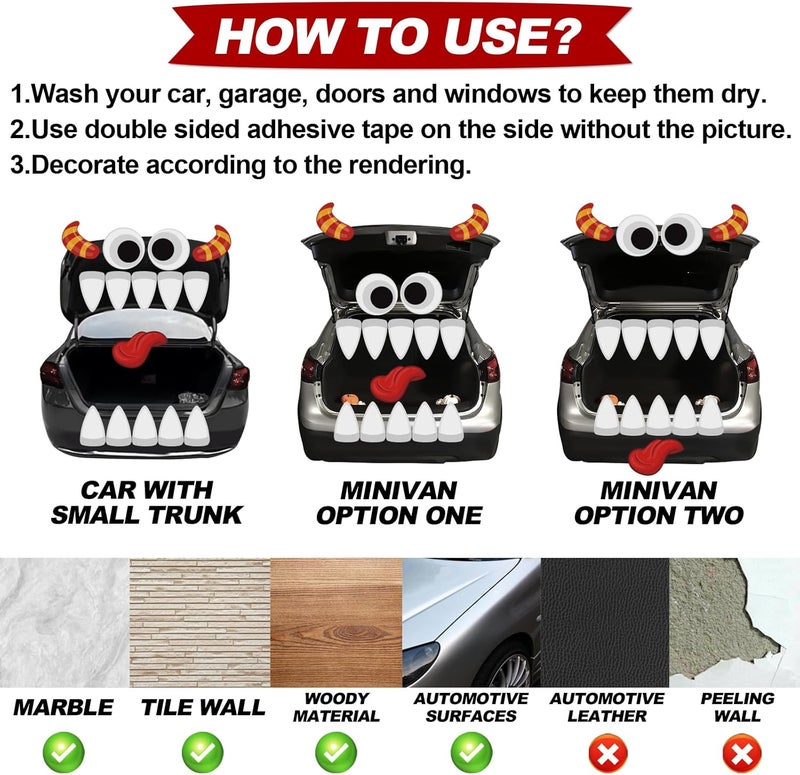 PARTYLOUD Halloween Trunk Decorations - Cute Monster Face Kit for SUV - Image 5