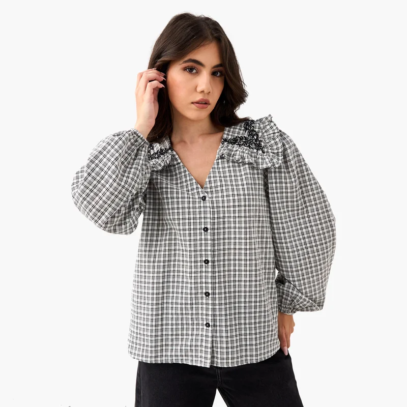 Lee Cooper Lee Cooper Checked and Embellished Top