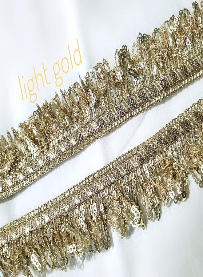 LACESNMORE Golden lace Kiran jhalar with Sequence Frill Trim for Home Decor, Crafts and Gift Wrapping, Multiple Uses, Dupatta Jhalar Kiran Fringe lace 9meter (Light Golden (palmet)-9meter) - Image 4