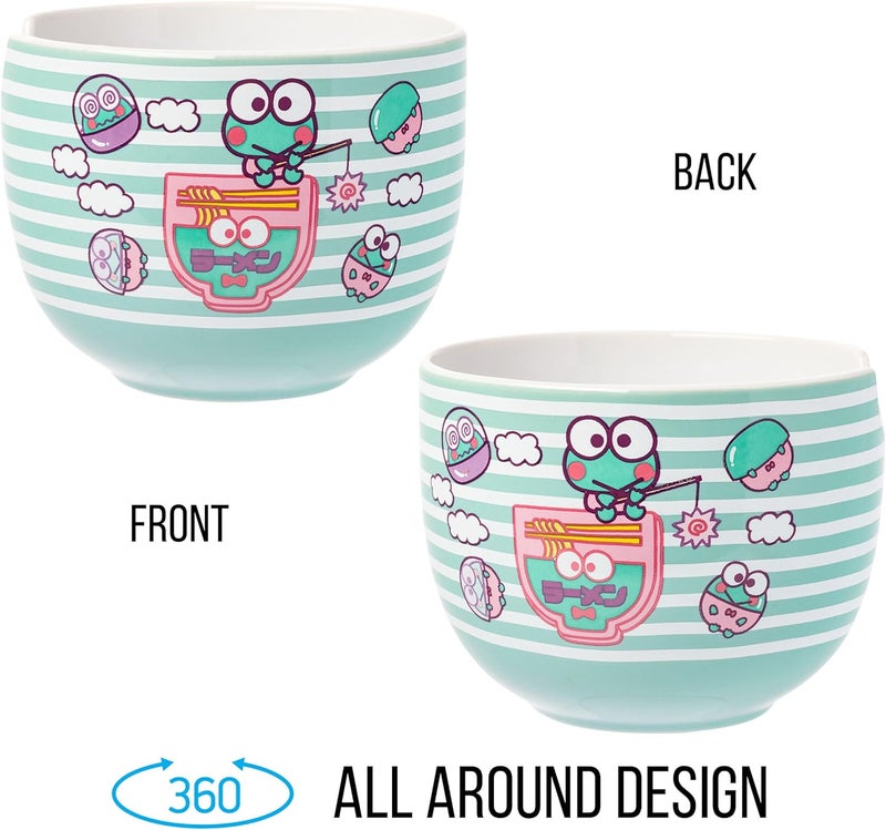Silver Buffalo Sanrio Hello Kitty and Friends Keroppi Fishing Green Stripes Ceramic Ramen Noodle Rice Bowl with Chopsticks Microwave Safe 20 Ounces - Image 5