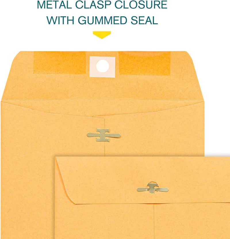 EnDoc 6x9 Clasp Envelopes – 100 Pack Brown Kraft Catalog Envelopes with Clasp Closure & Gummed Seal – 28lb Heavyweight Paper Mailing Manila Envelopes for Home, Office, Business, Legal or School - Image 5