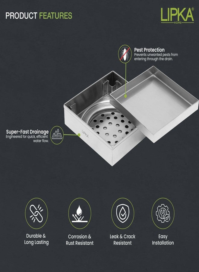 Lipka Tile Insert Floor Drain | 5 x 5 Inches | Premium Grade Stainless Steel Invisible Shower Drain Channel | Waste Water Floor Drain for 13mm Tile with Cockroach Trap | Square Tile Insert Floor Drain - Image 3