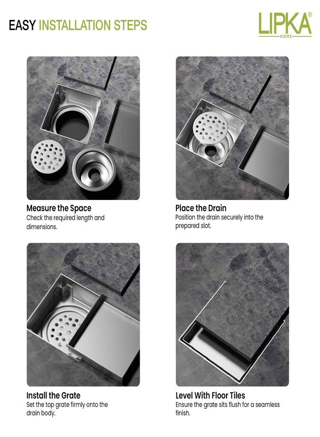 Lipka Tile Insert Floor Drain | 5 x 5 Inches | Premium Grade Stainless Steel Invisible Shower Drain Channel | Waste Water Floor Drain for 13mm Tile with Cockroach Trap | Square Tile Insert Floor Drain - Image 4