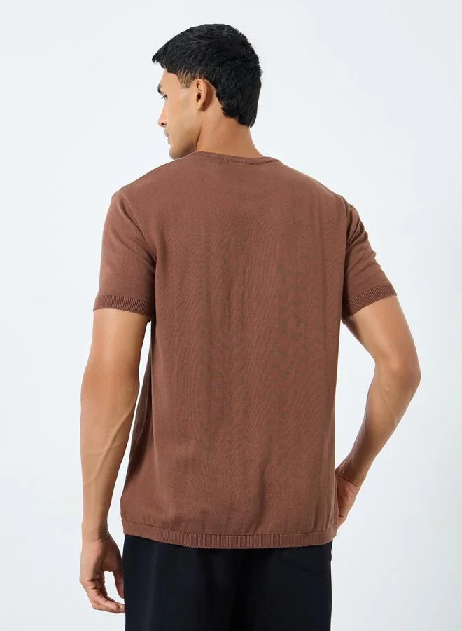 Styli Styli Men Brown Round Neck Flat Knit T-Shirt