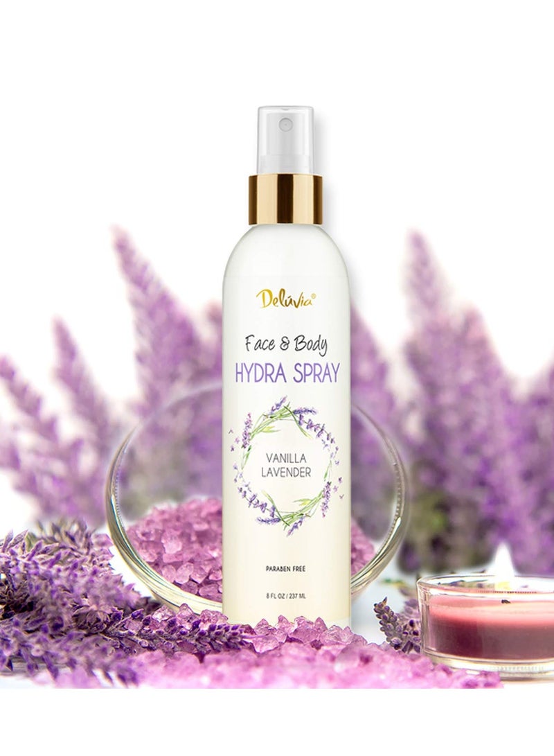 deluvia Deluvia Hydra Spray, Moisturizing Body Spray and Face Mist with Essential Oils, Organic Aloe Vera, Dead Sea Salts, Provitamin A, Vitamin C. Alcohol Free, Paraben Free. (Vanilla Lavender) - Image 3