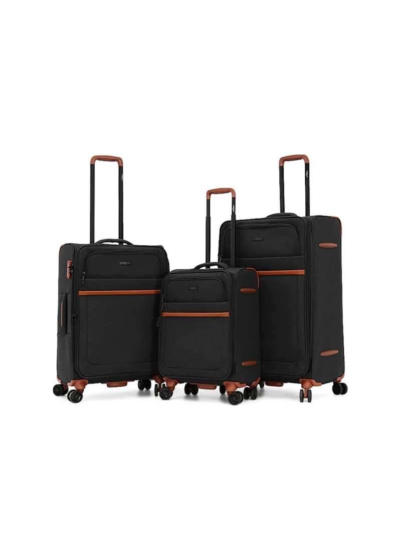 AMERICAN FLYER Softside Luggage Trolley Bag 3 Pieces Set,Black (S-20",M-24",L-28")