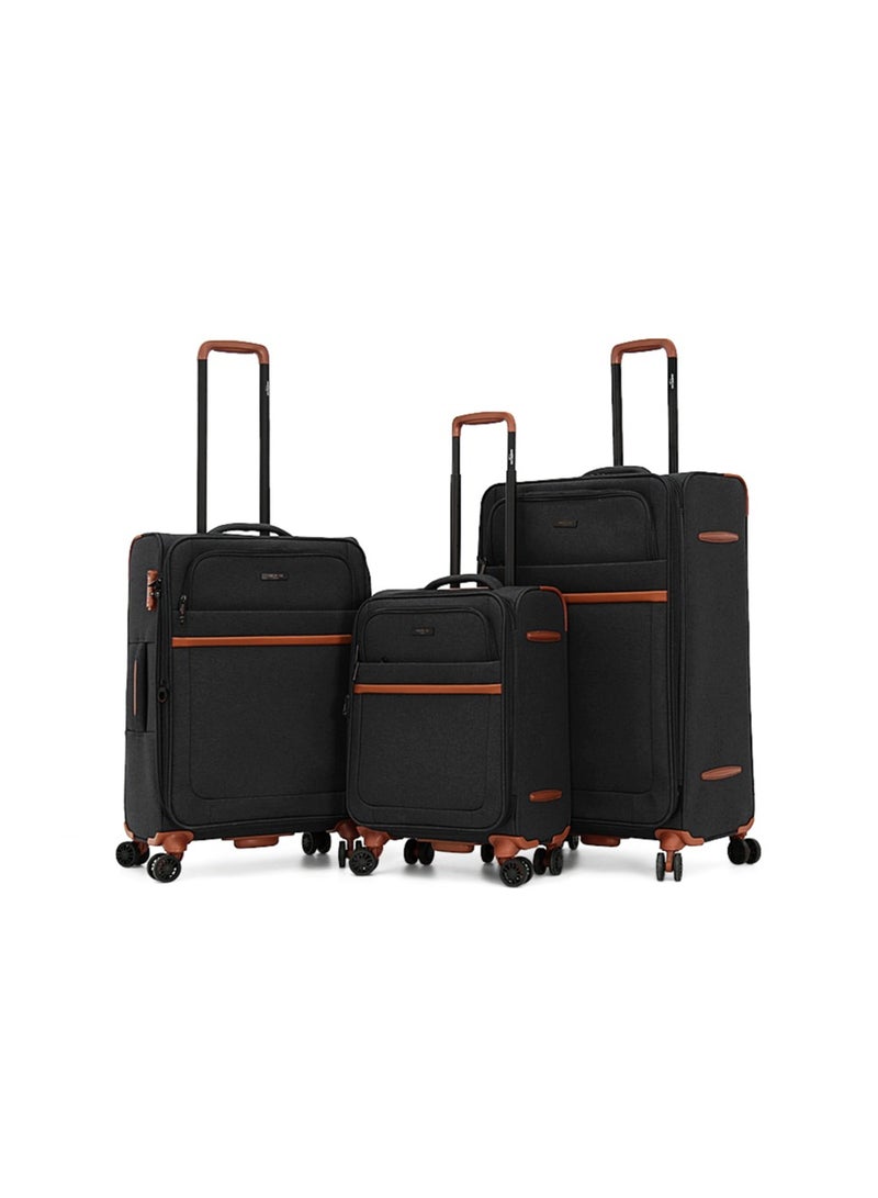 AMERICAN FLYER Softside Luggage Trolley Bag 3 Pieces Set,Black (S-20",M-24",L-28") - Image 1
