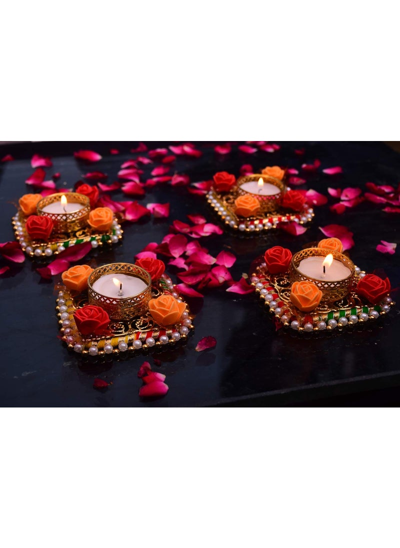 AC ANAND CRAFTS AC ANAND CRAFTS Unique Design Metallic Diya Tea Light Candle Holder for Home Office Decoration Puja Articles Decor Gifts TeaLights Pack of 4_Christmas Gift  - Image 1