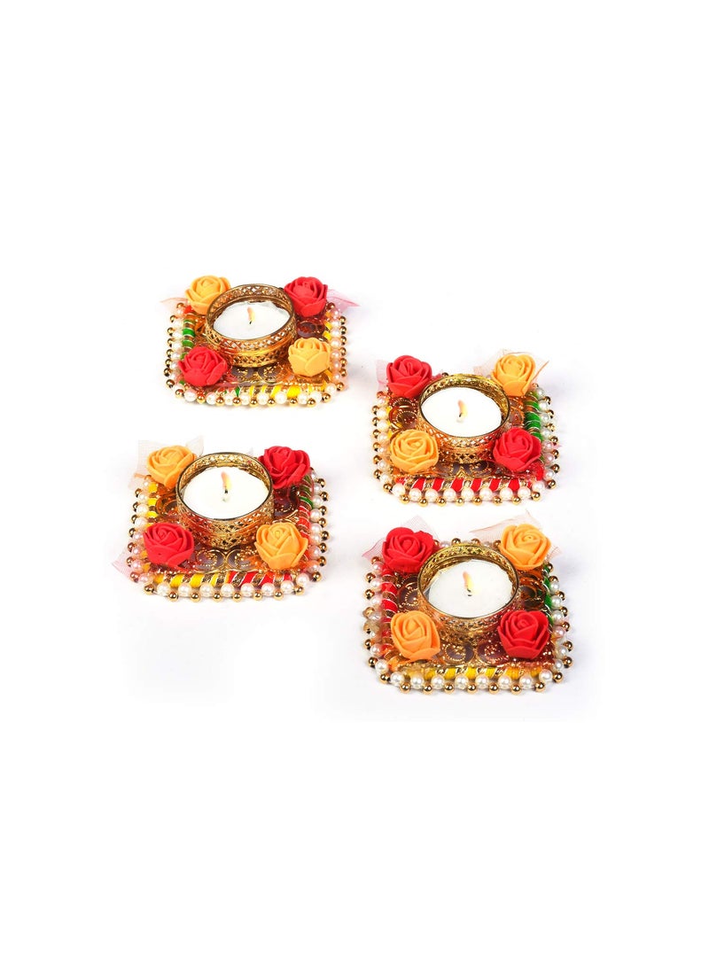 AC ANAND CRAFTS AC ANAND CRAFTS Unique Design Metallic Diya Tea Light Candle Holder for Home Office Decoration Puja Articles Decor Gifts TeaLights Pack of 4_Christmas Gift  - Image 2