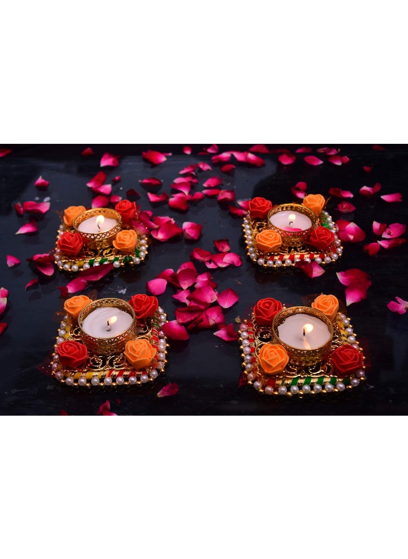 AC ANAND CRAFTS AC ANAND CRAFTS Unique Design Metallic Diya Tea Light Candle Holder for Home Office Decoration Puja Articles Decor Gifts TeaLights Pack of 4_Christmas Gift  - Image 3