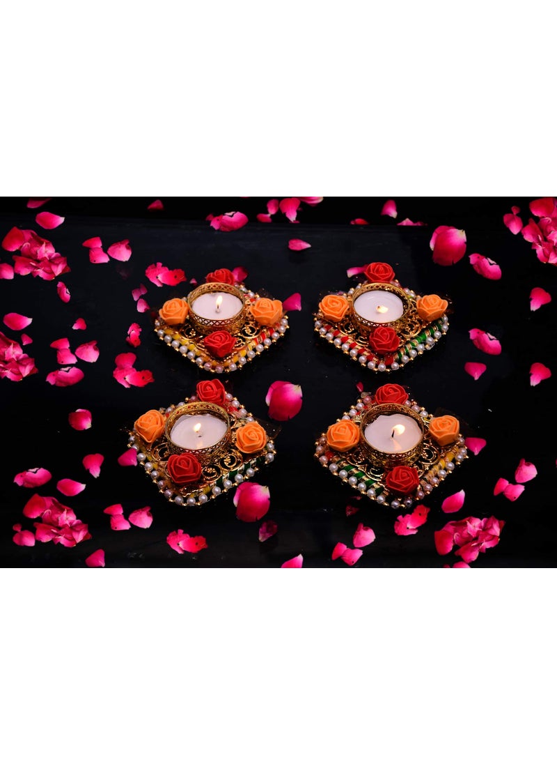 AC ANAND CRAFTS AC ANAND CRAFTS Unique Design Metallic Diya Tea Light Candle Holder for Home Office Decoration Puja Articles Decor Gifts TeaLights Pack of 4_Christmas Gift  - Image 4
