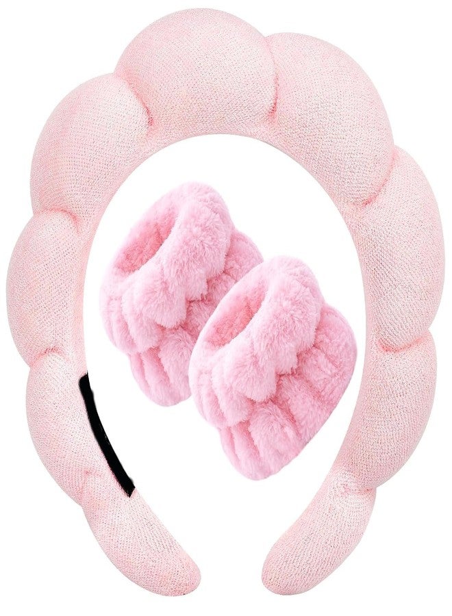 DHVYANT MART Sunflower Design Wristband Combo Set Women & Girls Face Washing Hairband Skincare Headbands Shower Bowknot Non Slip Thick Hair Accessory Used For Face Washing Shower Yoga (Pink) - Image 1