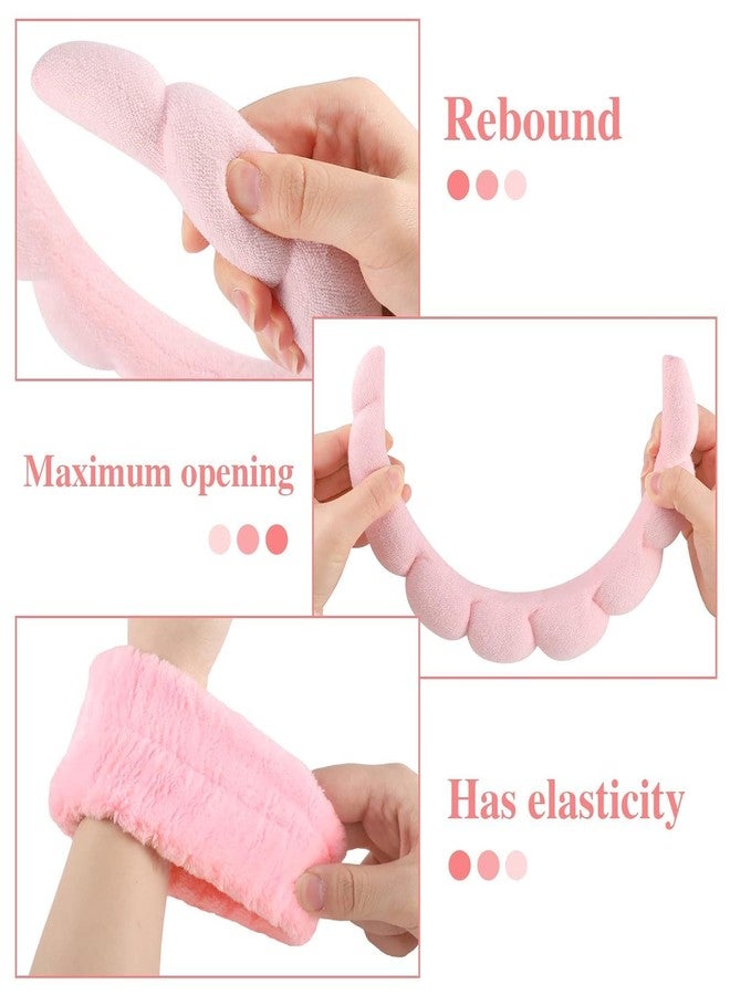 DHVYANT MART Sunflower Design Wristband Combo Set Women & Girls Face Washing Hairband Skincare Headbands Shower Bowknot Non Slip Thick Hair Accessory Used For Face Washing Shower Yoga (Pink) - Image 5
