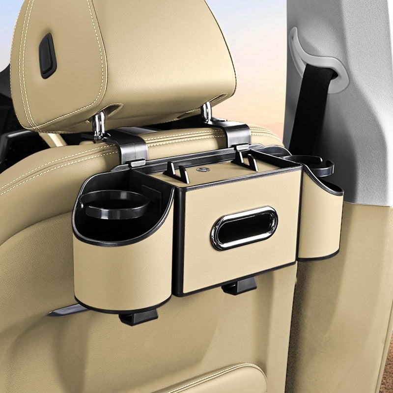 Joezhe Back Seat Car Organizer,4 in 1 Multifunctional Car Back Seat Storage Box with Drink Cup Holder Tissue Box, for Hold Phone,Snacks, Drinks, Handbag-Meter - Image 1