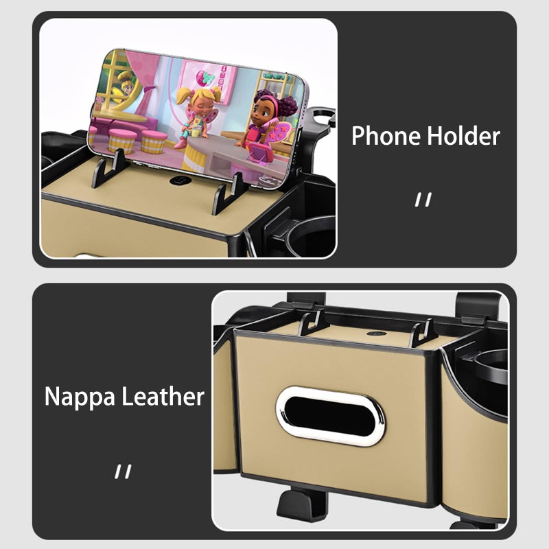 Joezhe Back Seat Car Organizer,4 in 1 Multifunctional Car Back Seat Storage Box with Drink Cup Holder Tissue Box, for Hold Phone,Snacks, Drinks, Handbag-Meter - Image 5