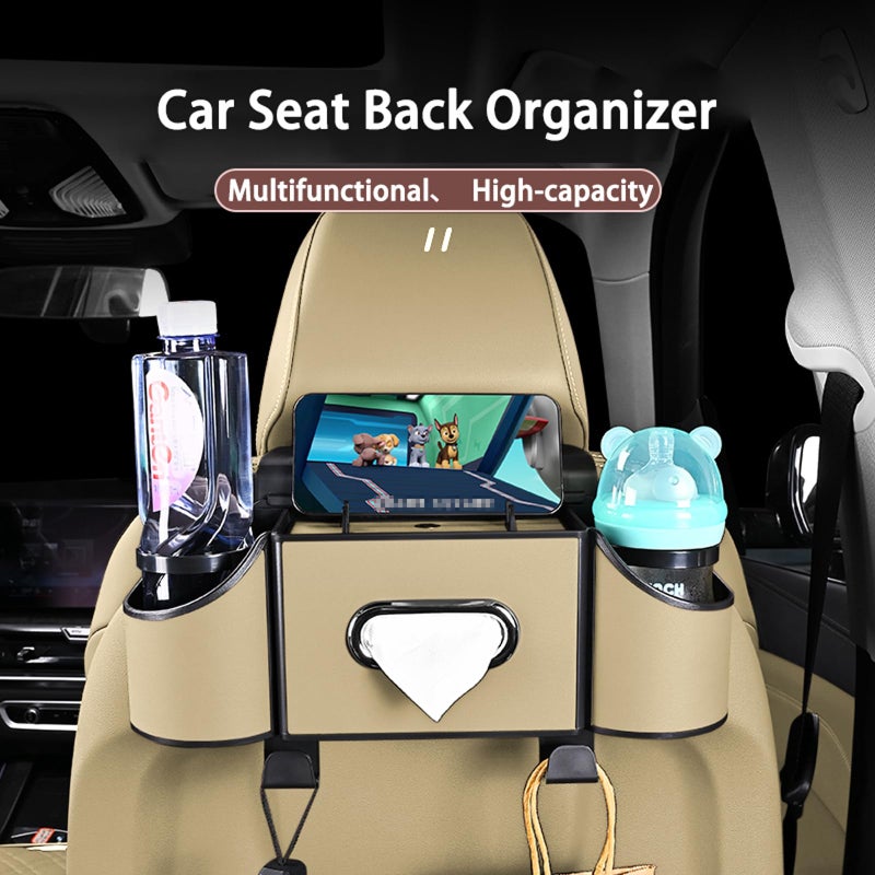 Joezhe Back Seat Car Organizer,4 in 1 Multifunctional Car Back Seat Storage Box with Drink Cup Holder Tissue Box, for Hold Phone,Snacks, Drinks, Handbag-Meter - Image 3