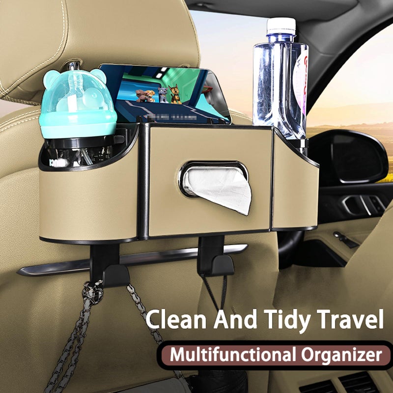 Joezhe Back Seat Car Organizer,4 in 1 Multifunctional Car Back Seat Storage Box with Drink Cup Holder Tissue Box, for Hold Phone,Snacks, Drinks, Handbag-Meter - Image 2