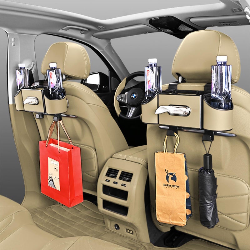 Joezhe Back Seat Car Organizer,4 in 1 Multifunctional Car Back Seat Storage Box with Drink Cup Holder Tissue Box, for Hold Phone,Snacks, Drinks, Handbag-Meter - Image 4