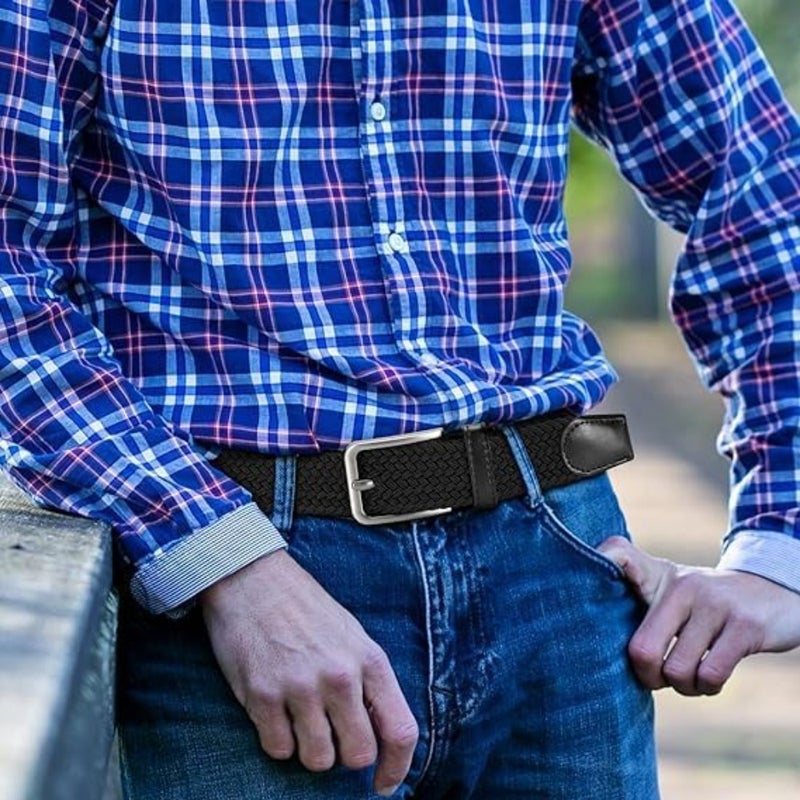 Braided Elastic Stretch Men Belt: 43.3" Long 1.375" Wide Casual Woven Solution for Golfers - Adjustable Comfort Fit for Jeans Pants Waist 30-36 Inch - Image 3