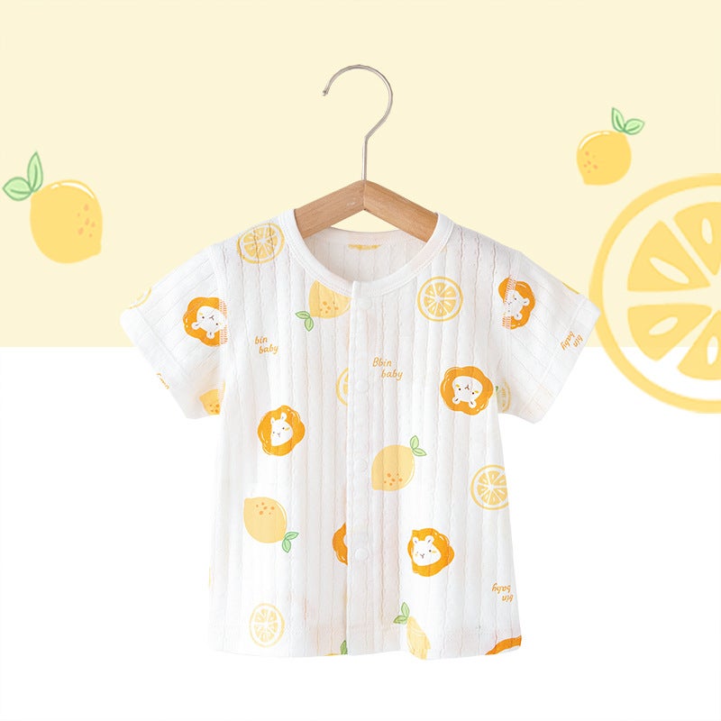 Baby''s short-sleeved T-shirt cotton baby boys'' one-piece top inner base children''s summer wear summer thin women''s - Image 1