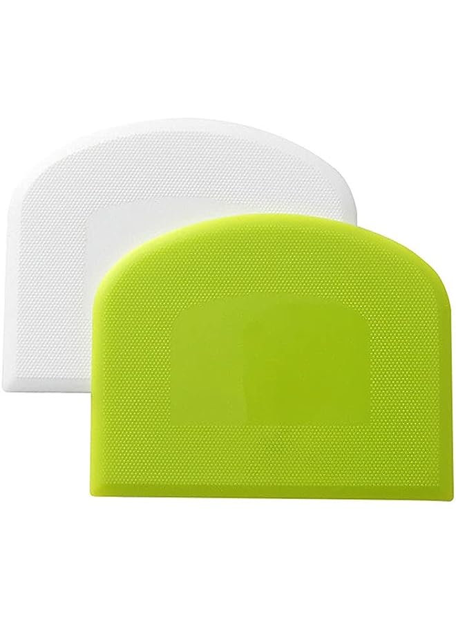 ORiTi 2 Pcs Plastic Dough Scraper Bowl Scraper Food-safe Dough Cutter Flexible Plastic Scraper Bench Scraper Multipurpose Food Scrappers for Dough, Bread, Cake, Cream, Fondant(White+Green) - Image 1