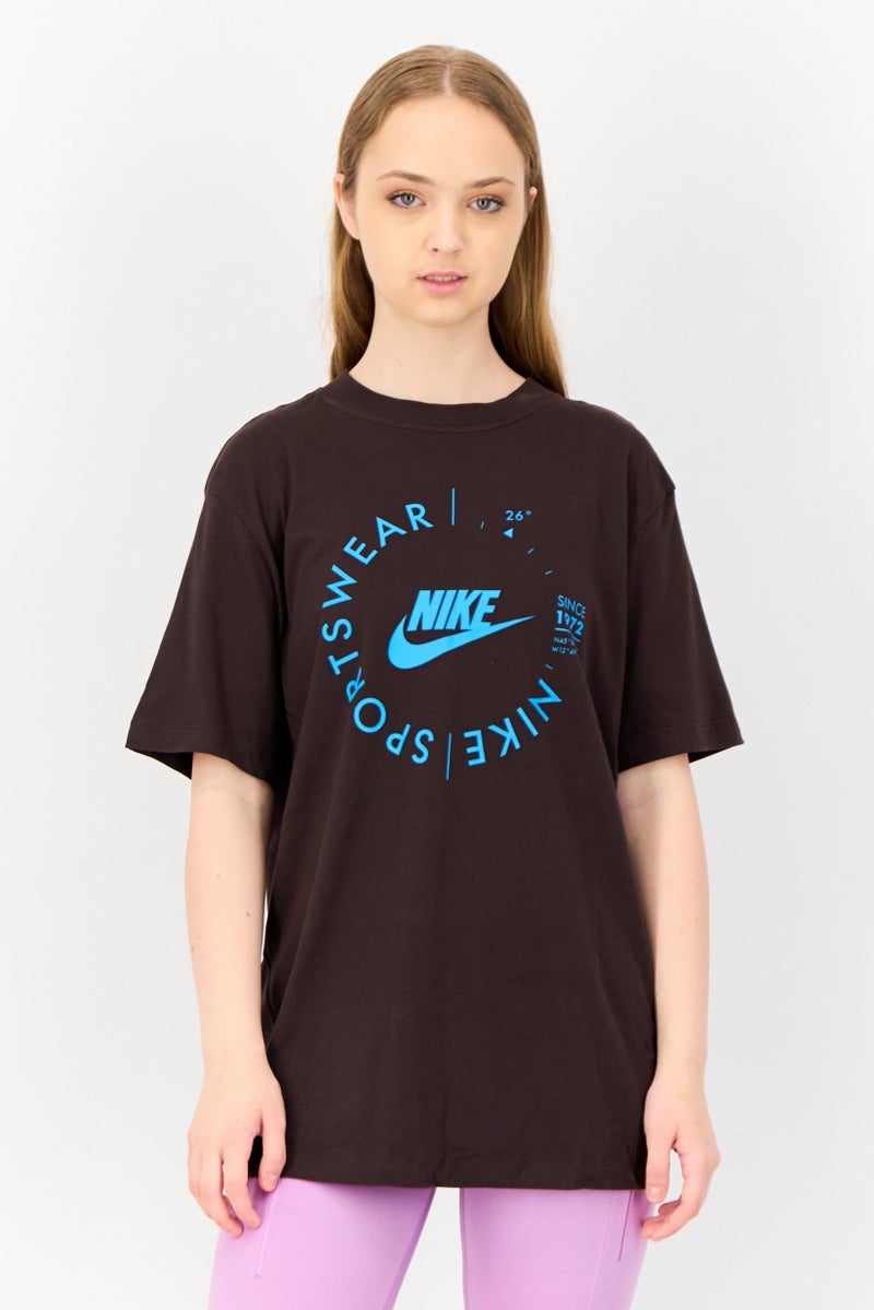 Nike Women Sportswear Fit Short Sleeve Outdoor T-shirt, Dark Brown  - Image 1