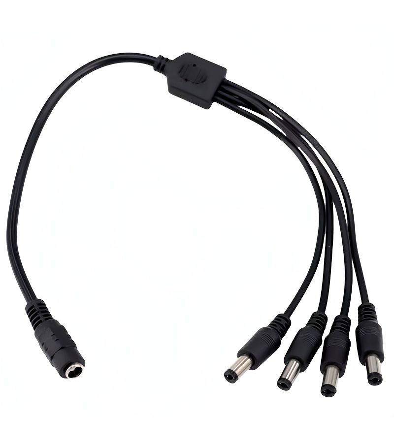 كابل طاقة مراقبة 4 في 1 مع فاصل تيار مستمر لكاميرات CCTV - أسود - Image 5