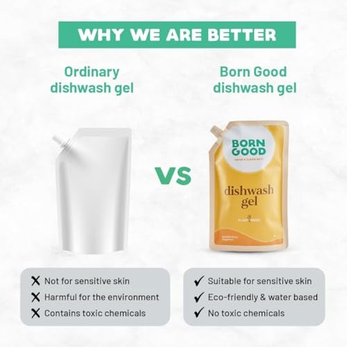 Born Good Industrial Grade Natural Dishwash Gel | Spanish Citrus | Tough on Grease & Stains | Safe for Hands, Baby Bottles & Pet Bowls | Biodegradable, Non-Toxic, No Residue | 1000ml - Image 3