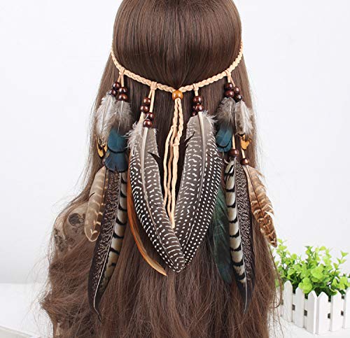 Gangel Indian Hairband Boho Hippie Headbands Feather Tassel Headband Cosplay Halloween Feather Hair Accessories for Women - Image 1