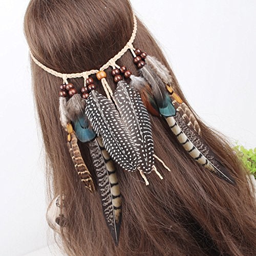 Gangel Indian Hairband Boho Hippie Headbands Feather Tassel Headband Cosplay Halloween Feather Hair Accessories for Women - Image 2