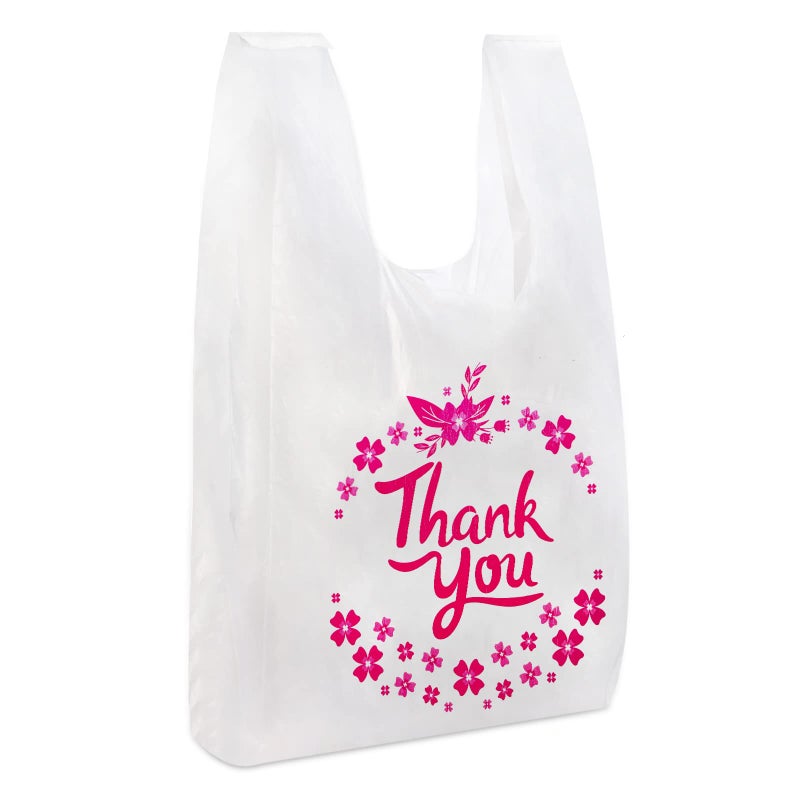 ZENFUN 500 Pack Thank You T Shirt Bag, 15 Mic, 0.6 Mil Bulk White Shopping Bag with Handles, Plastic Grocery Bags To-go for Small Business, Retail, Restaurant, Takeout, 13 x 7 x 21 Inches - Image 4