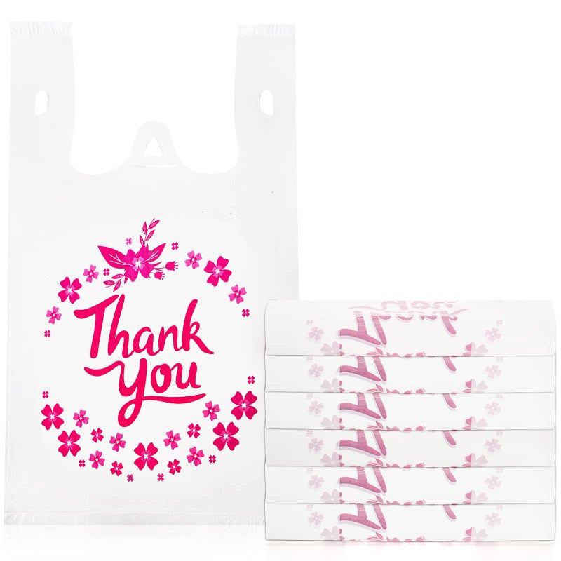 ZENFUN 500 Pack Thank You T Shirt Bag, 15 Mic, 0.6 Mil Bulk White Shopping Bag with Handles, Plastic Grocery Bags To-go for Small Business, Retail, Restaurant, Takeout, 13 x 7 x 21 Inches - Image 1