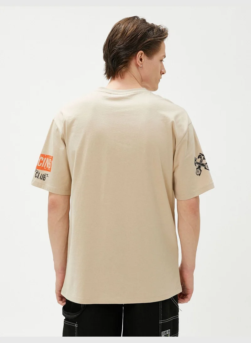 KOTON Oversized T-Shirt Printed Race Themed Crew Neck Cotton