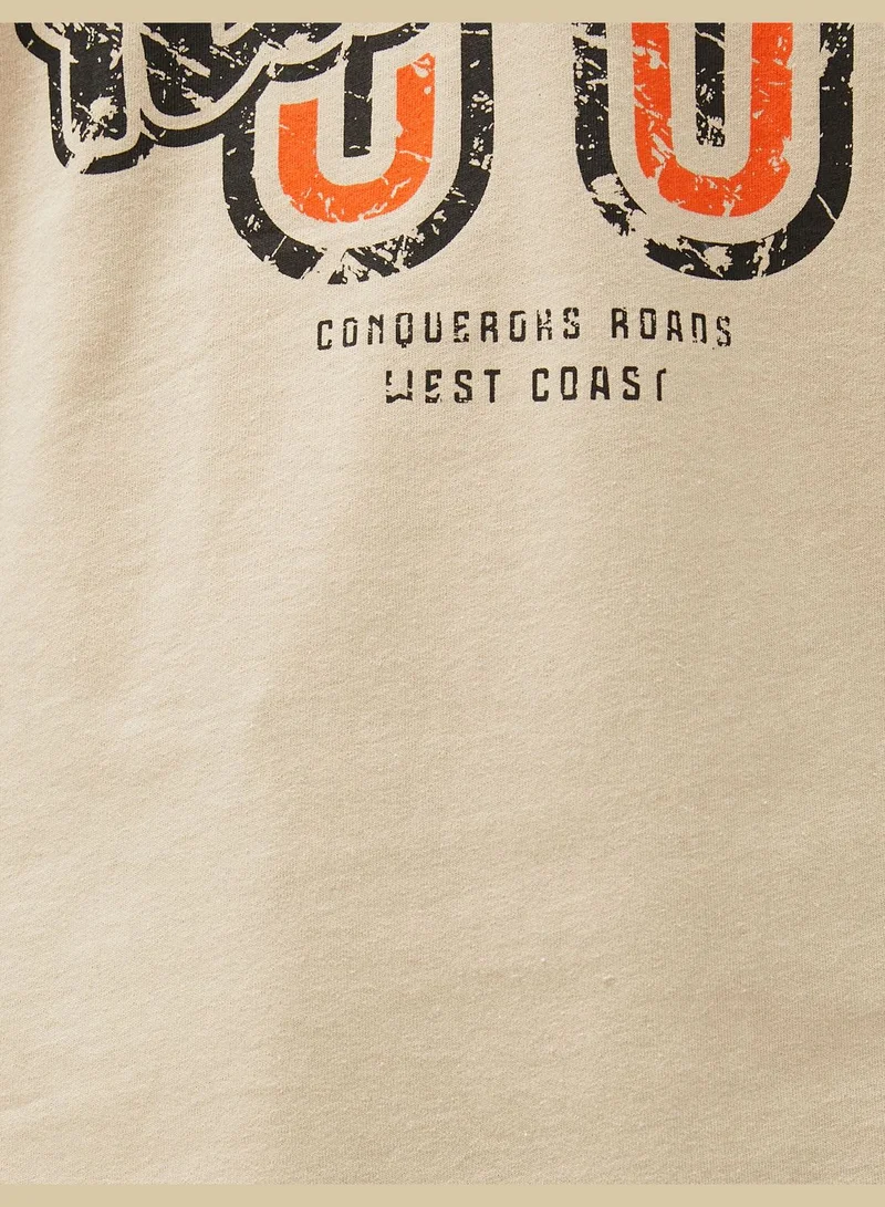 KOTON Oversized T-Shirt Printed Race Themed Crew Neck Cotton