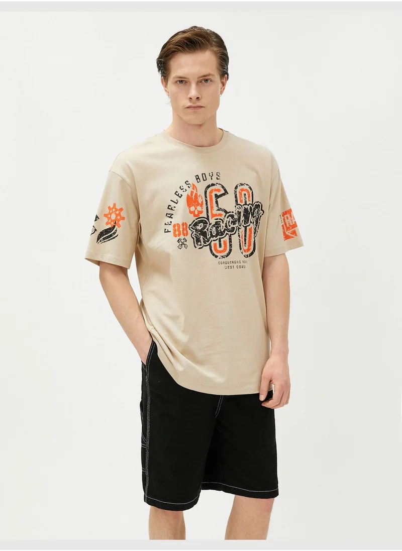 كوتون Oversized T-Shirt Printed Race Themed Crew Neck Cotton