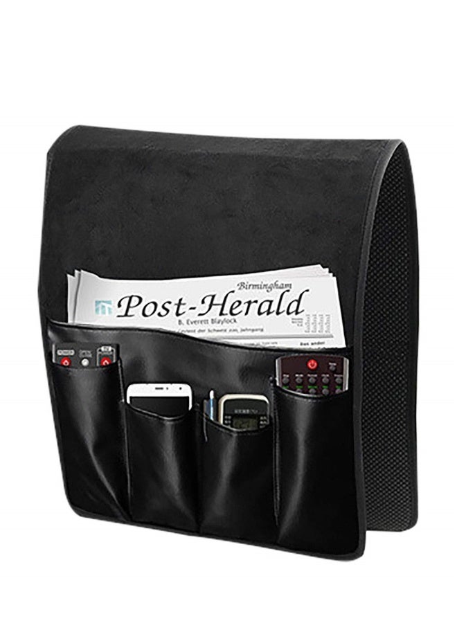 Leather Sofa Armrest Organizer, Non Slip Armchair Caddy for Couch Remote Control Holder with 5 Pockets for Phone, Book, Magazines, Tablet, Holder Recliner Couch Tidy Hanging Storage Bag Arm Chair  - Image 1