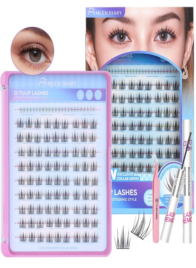 Mlen Diary Lash Clusters Natural with Remover, 114 Pcs Wispy DIY Eyelash Extensions Kit, Handmade Lightweight Compact Design,Gift for Beauty Lovers, C Curl - Image 1