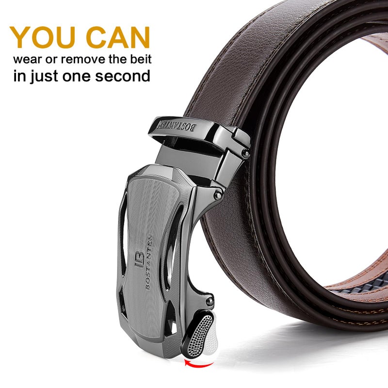 BOSTANTEN Mens Belt Leather Ratchet Belt For Men Dress and Casual with Adjustable Buckle, Trim to Fit - Image 2