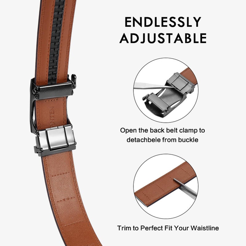 BOSTANTEN Mens Belt Leather Ratchet Belt For Men Dress and Casual with Adjustable Buckle, Trim to Fit - Image 3