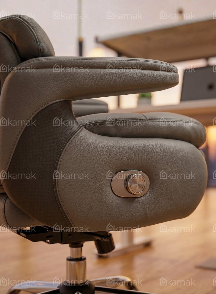 Karnak Malaya Executive Electric Boss Chair | Comfortable Leather Ergonomic Office Recliner with Swivel Rolling Adjustable Headrest, Footrest and Lumbar Support for Office (Grey) - Image 5