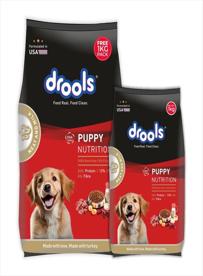 Drools Puppy Dry Dog Food 2.8kg + 1kg | Meat and Milk Flavour | Supports Healthy Brain Development and Cognitive Function | Antioxidants | Chelated Minerals | Better Bioavailability of Minerals - Image 1